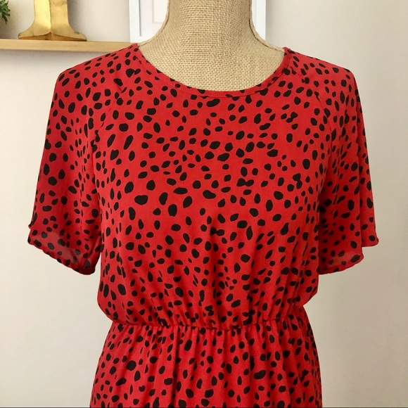 Reb. In J. Red Polka Dot Tiered Midi Dress - Picture 3 of 7